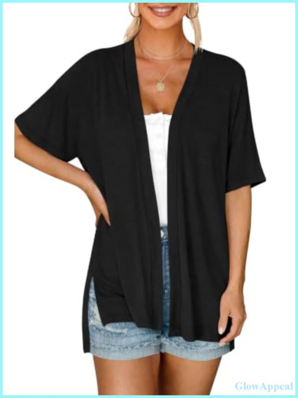 Womens Short Sleeve Cardigan Open Front Lightweight Knit Summer Layering